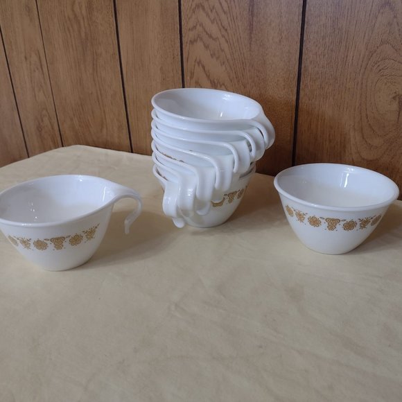 9 pcs Vintage Corelle Butterfly Gold Creamer & Sugar Bowl Set & 7 Hook Cups - Picture 2 of 12